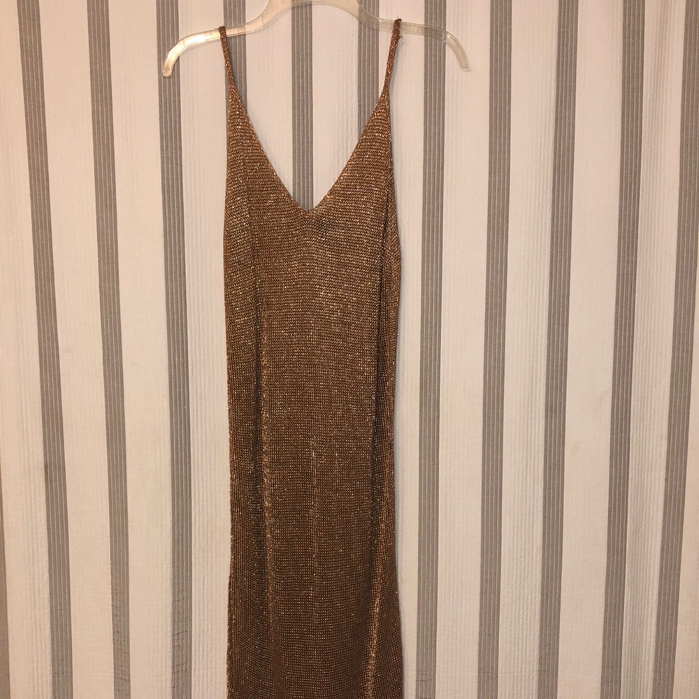 Crochet Knit Shimmer Calf Length Dress